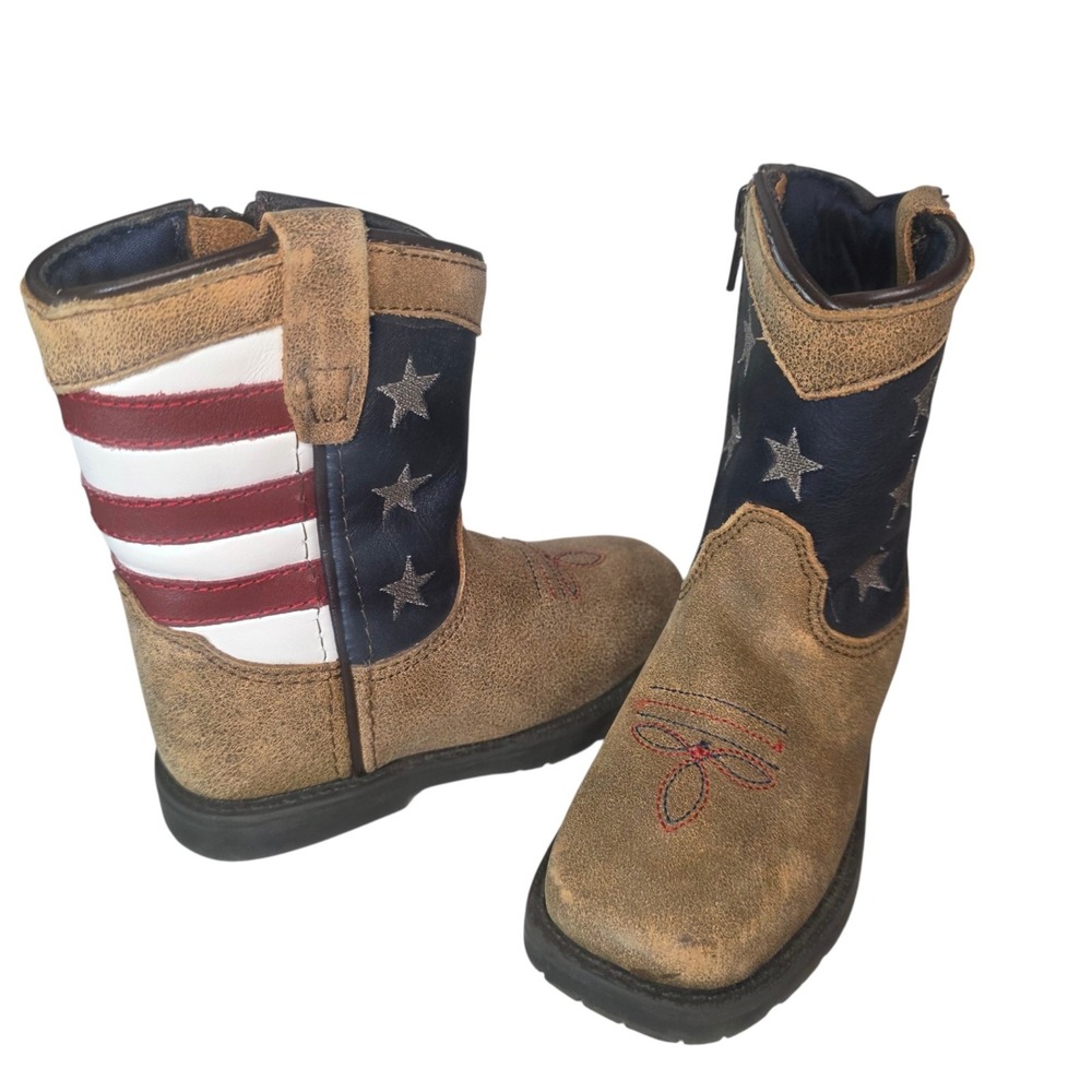Cody James Boys Size 8D American Flag Leather Western Cowboy Boots 43800T